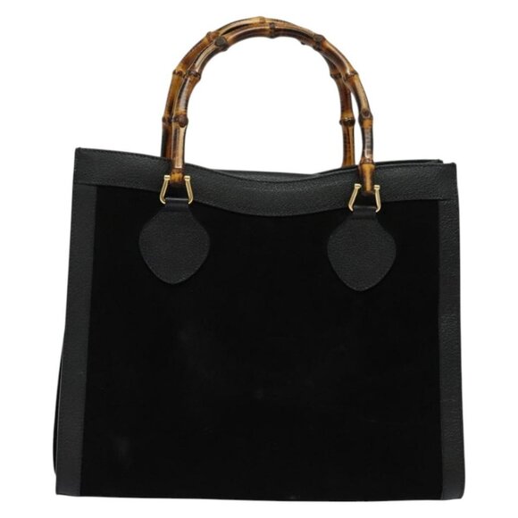 GUCCI Bamboo Hand Bag Suede Leather Black Gold 002 1186 0260 Auth bs28646 - Picture 2 of 16